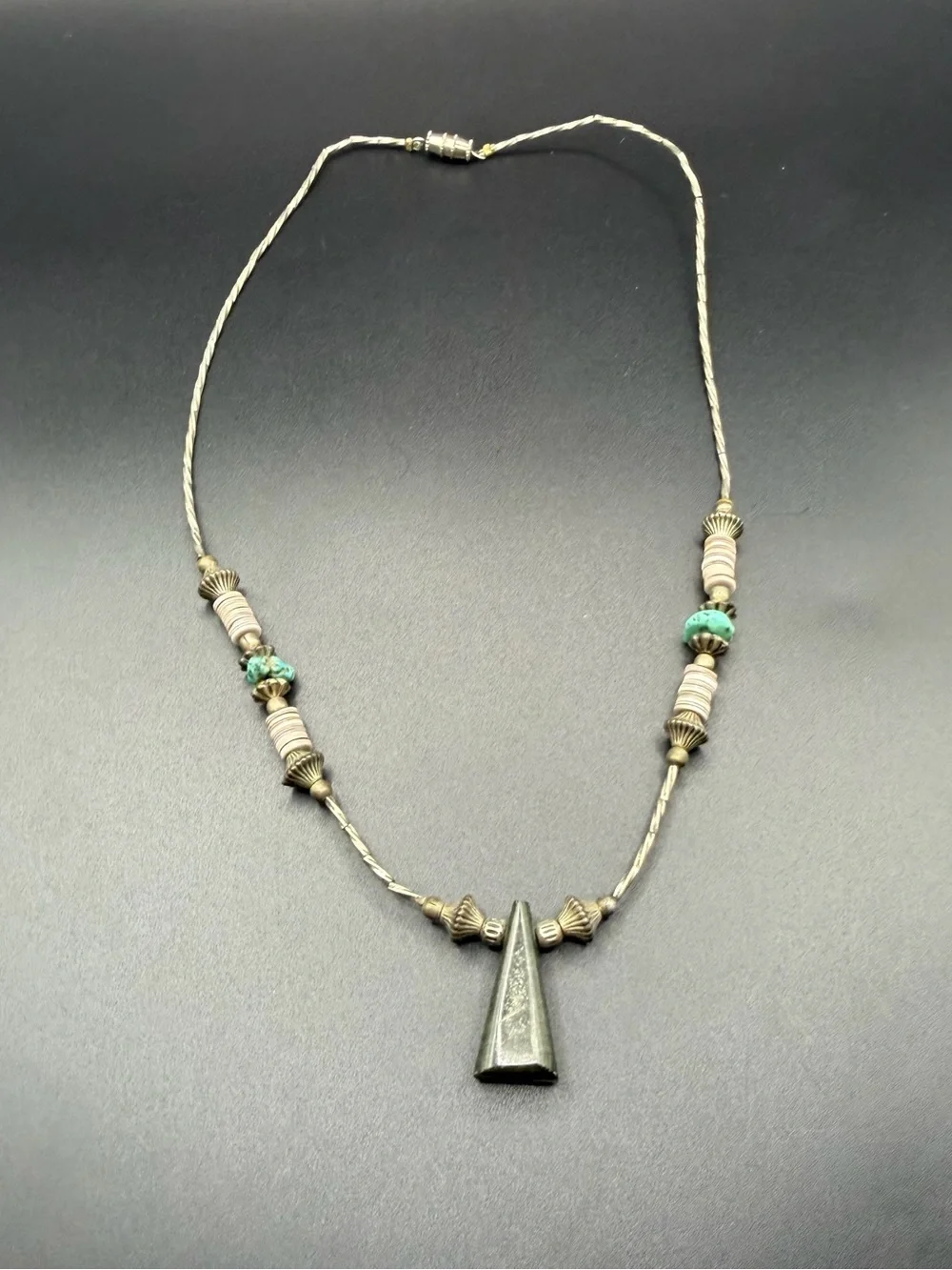 Vintage Native Navajo Style Heishi Barrel Clasp Necklace Jewelry Beaded Turquois